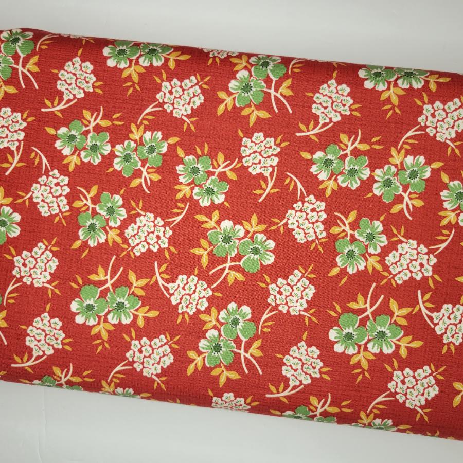 Lori Holt Hometown Holiday Floral Schoolhouse Red Fabric