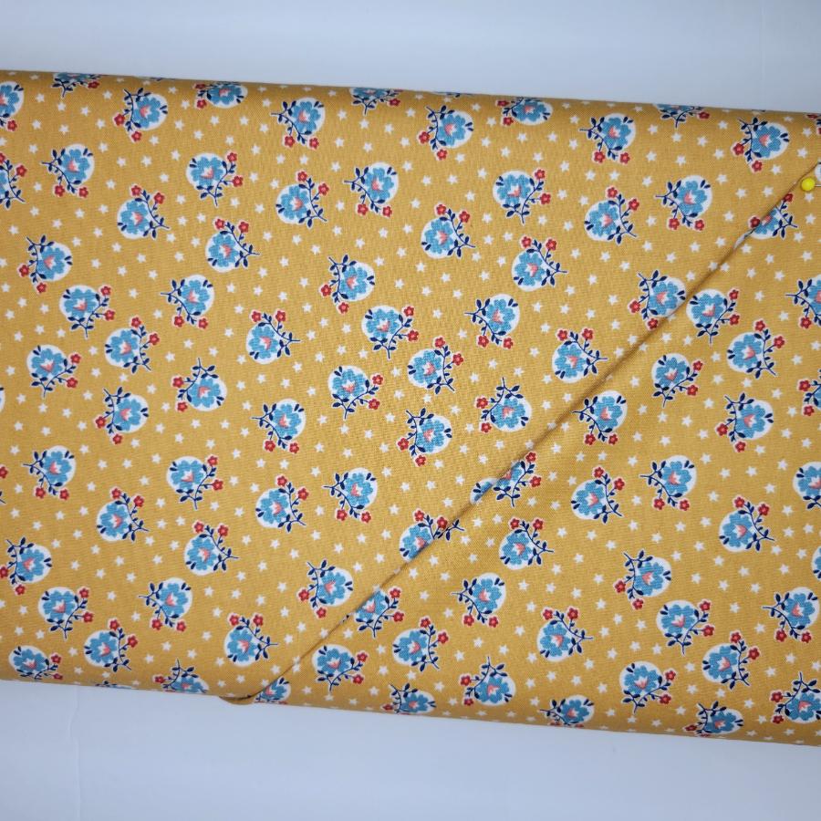 Lori Holt Hometown Holiday Starflower Cider Yellow Fabric