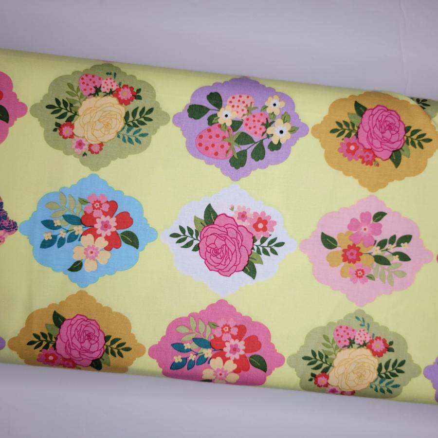 Poppie Cotton Calico Cowgirls Wallpaper Roses Yellow Fabric