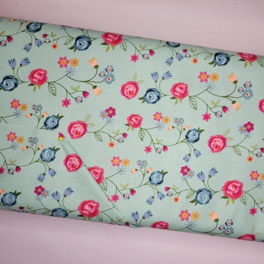 Poppie Cotton Calico Cowgirls Floral & Vines Teal Fabric