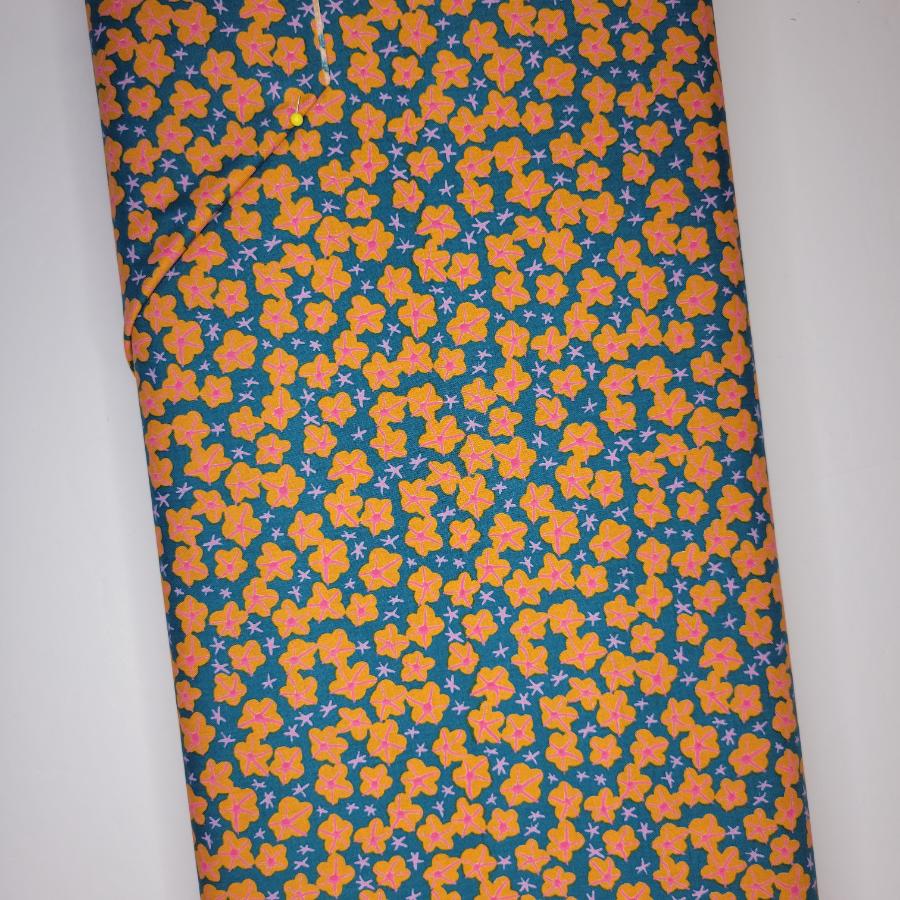 Ruby Star Society Bird is the Word Moonflower Storytime Orange and Teal Floral Fabric