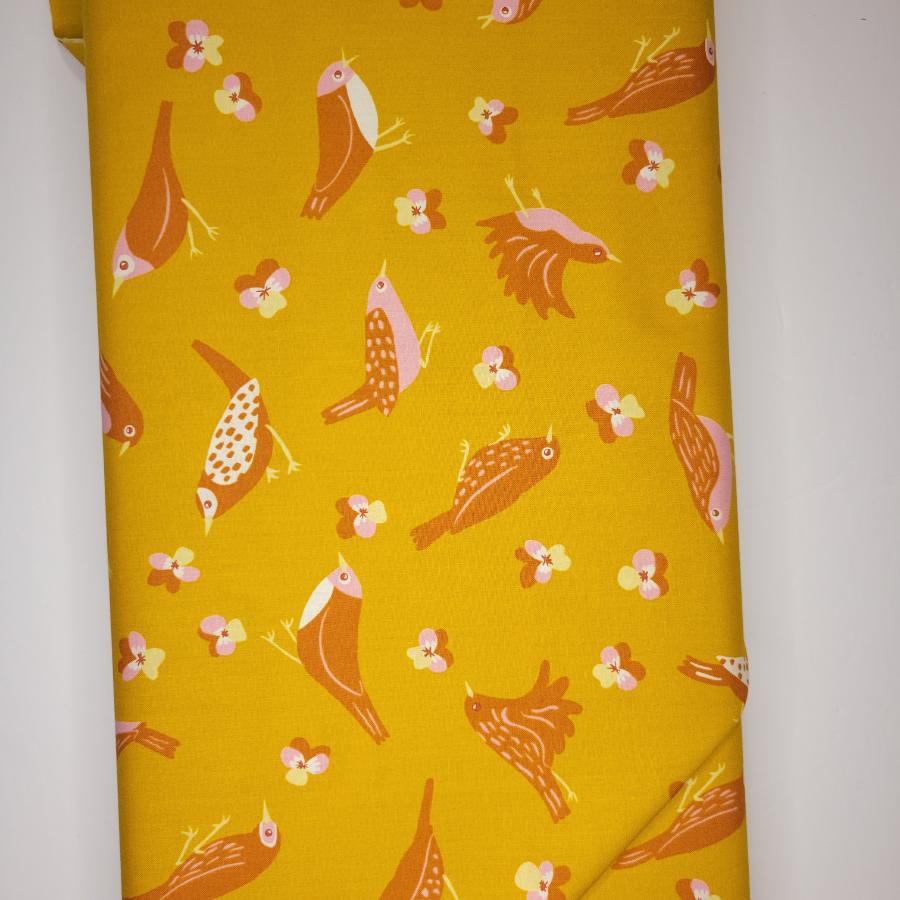 Ruby Star Society Bird is the Word Migration Goldenrod Fabric