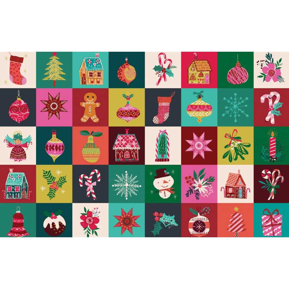 Helen Black Candy Cane Christmas Yuletide Elements Collage Fabric