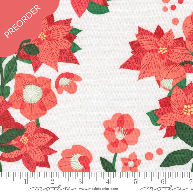 Lizzy House Tiny Christmas Poinsettia Florals Snow Fabric