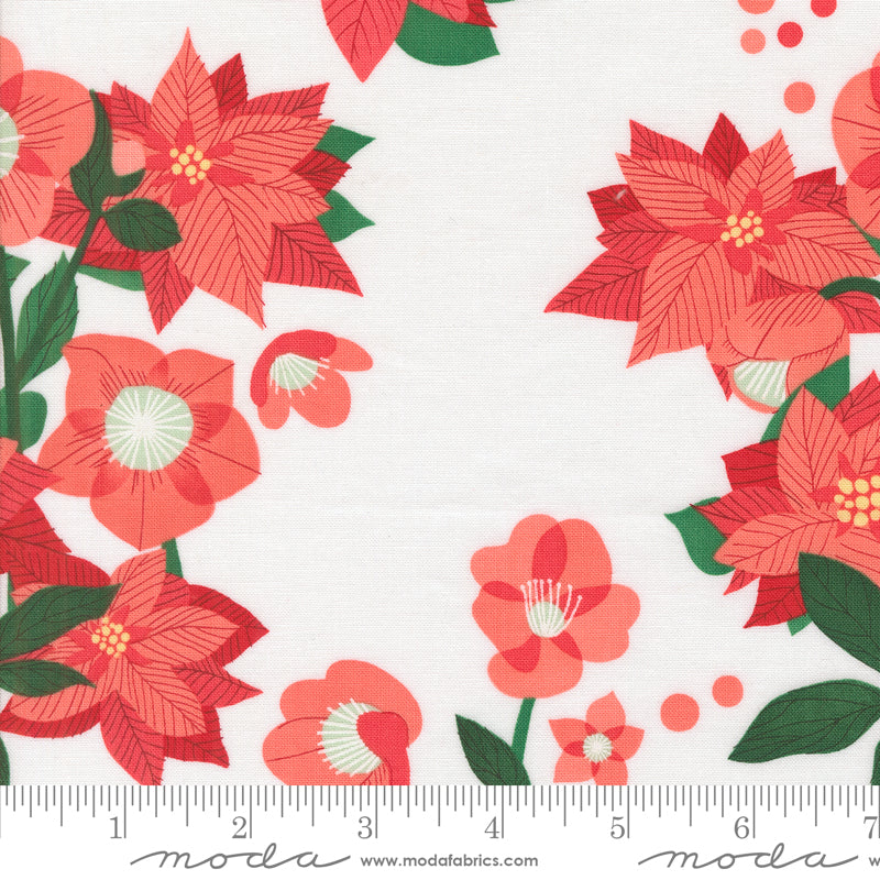 Lizzy House Tiny Christmas Poinsettia Florals Snow Fabric