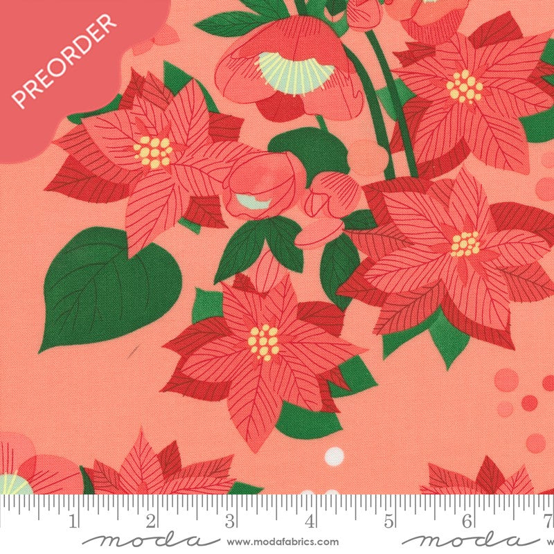 Lizzy House Tiny Christmas Poinsettia Florals Carnation Pink Fabric