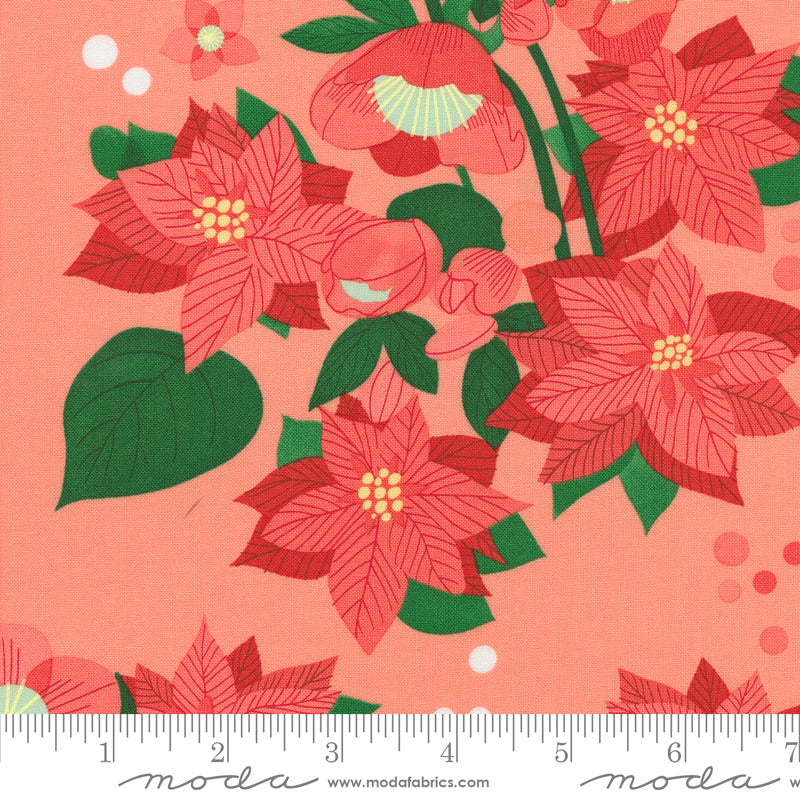 Lizzy House Tiny Christmas Poinsettia Florals Carnation Pink Fabric