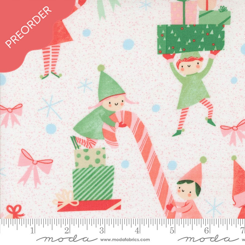 Lizzy House Tiny Christmas Elves Snow Fabric