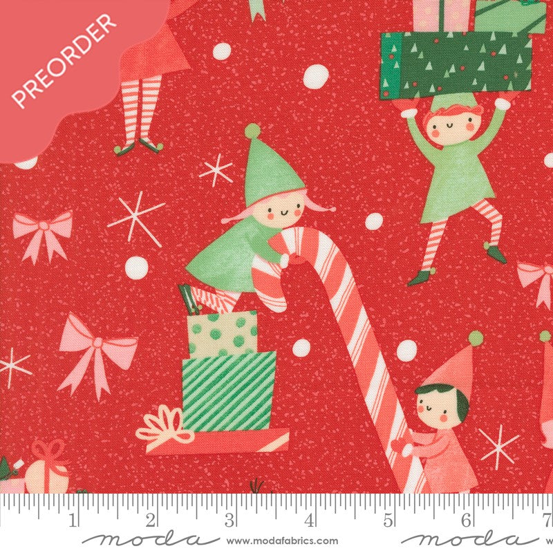 Lizzy House Tiny Christmas Elves Red Fabric