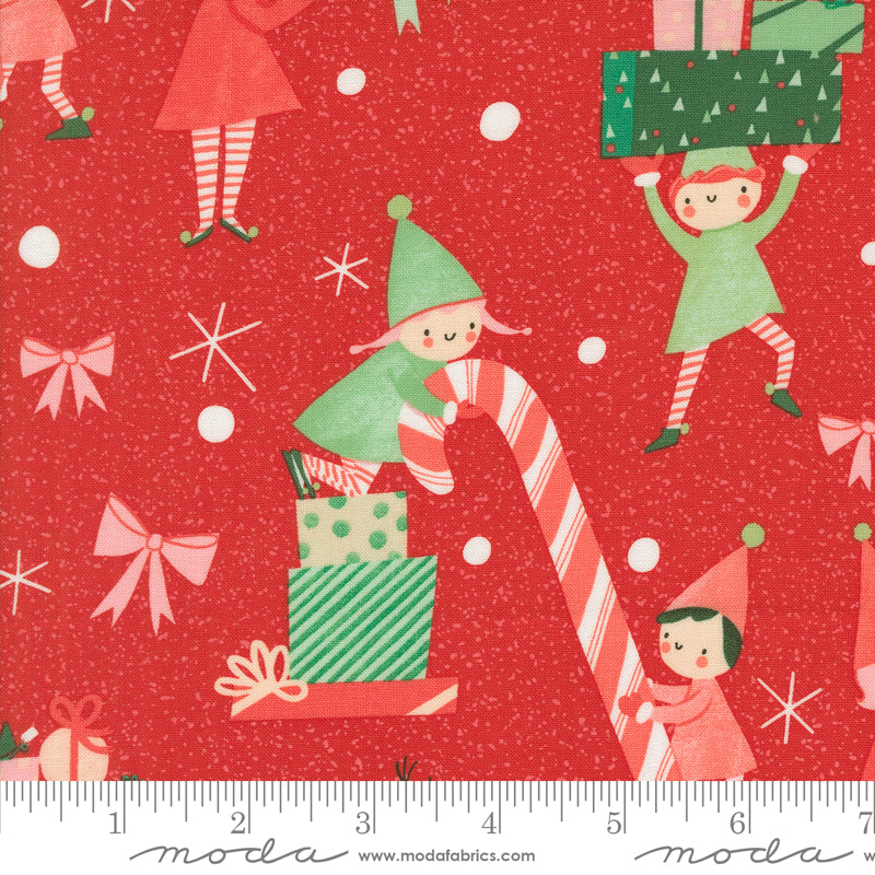 Lizzy House Tiny Christmas Elves Red Fabric