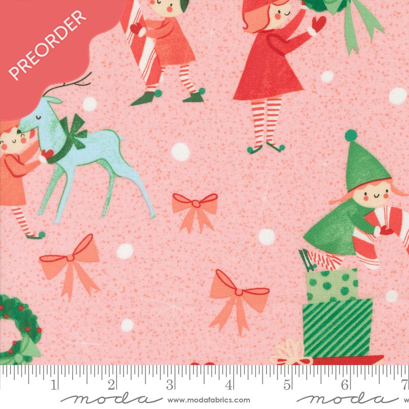 Lizzy House Tiny Christmas Elves Cotton Candy Fabric