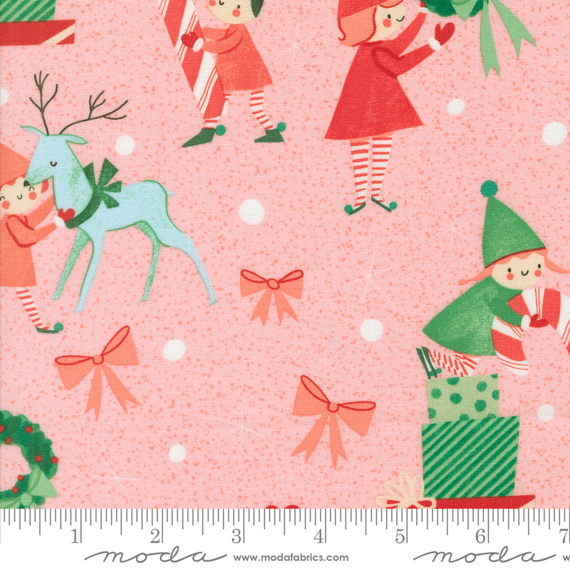 Lizzy House Tiny Christmas Elves Cotton Candy Fabric