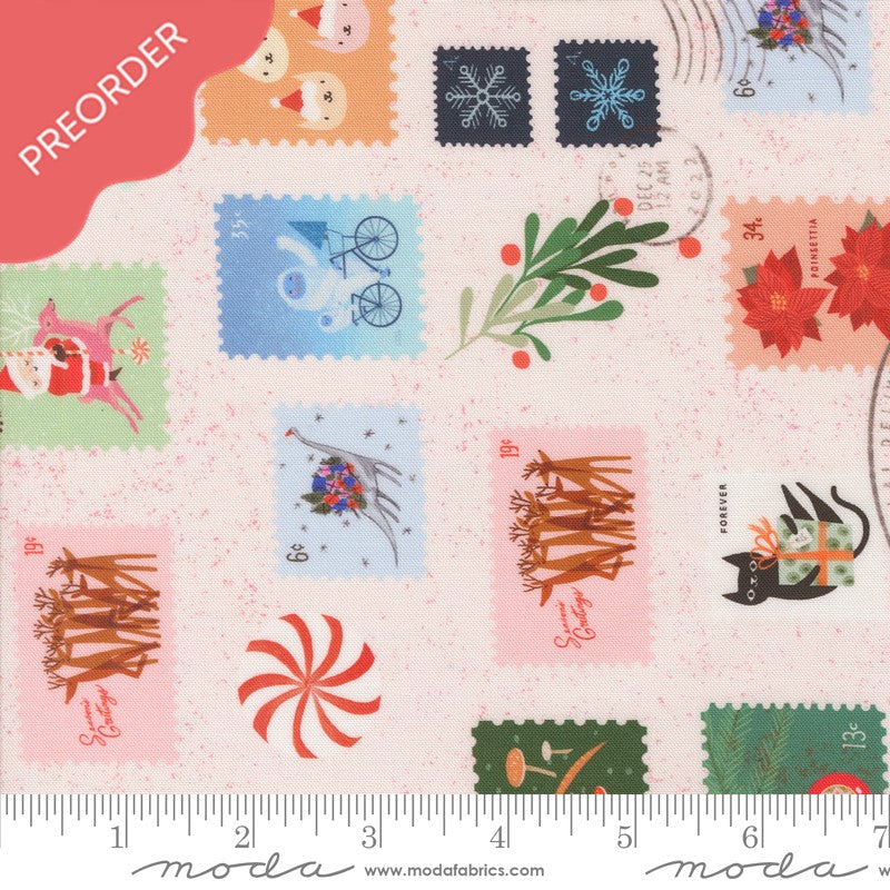 Lizzy House Tiny Christmas Stamps Snow Fabric

