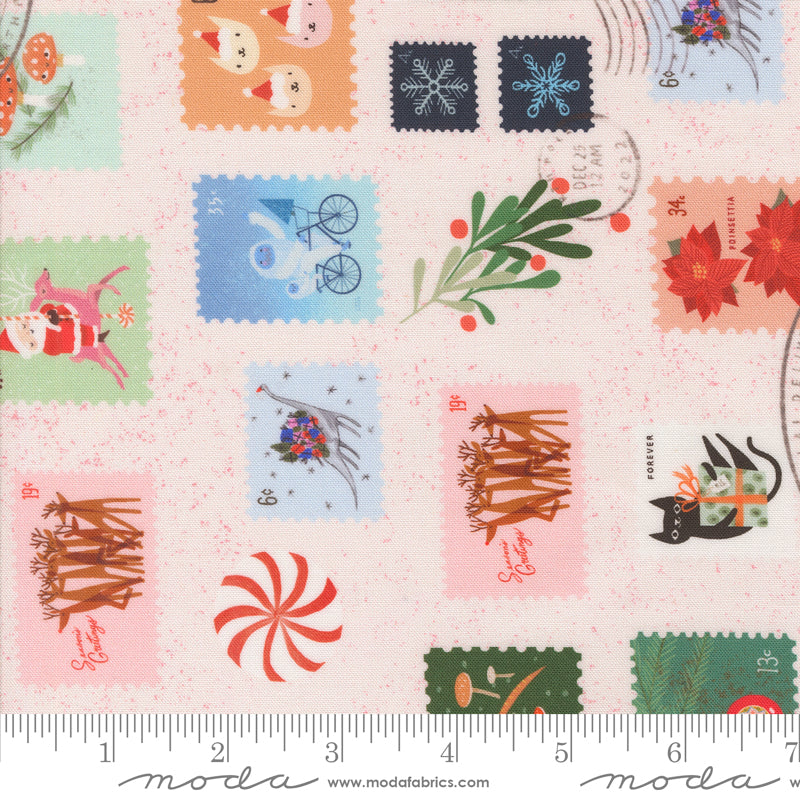 Lizzy House Tiny Christmas Stamps Snow Fabric

