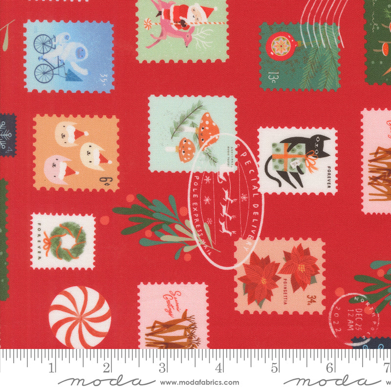 Lizzy House Tiny Christmas Stamps Red Fabric