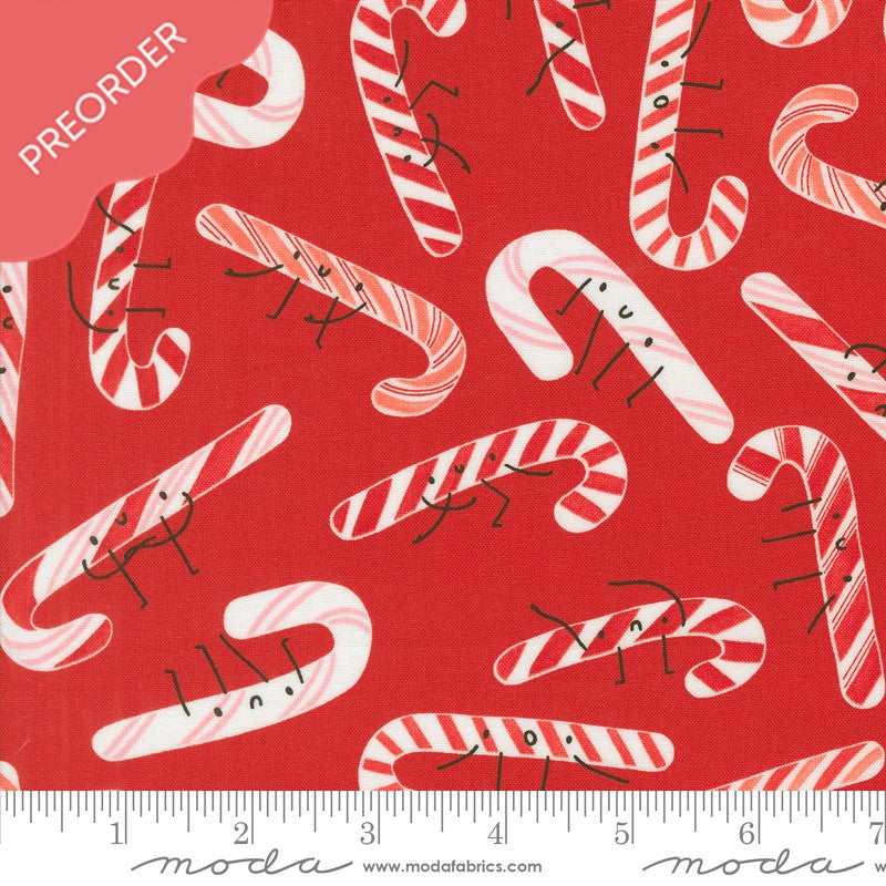 Lizzy House Tiny Candy Cane Red Fabric