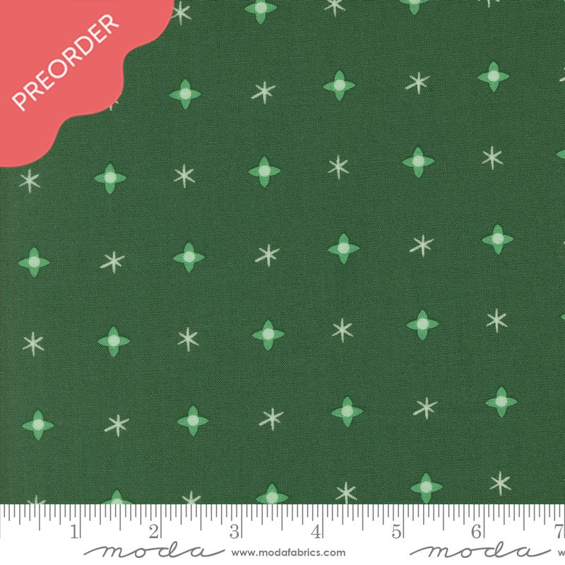 Lizzy House Tiny Christmas Stars Pine Green Fabric