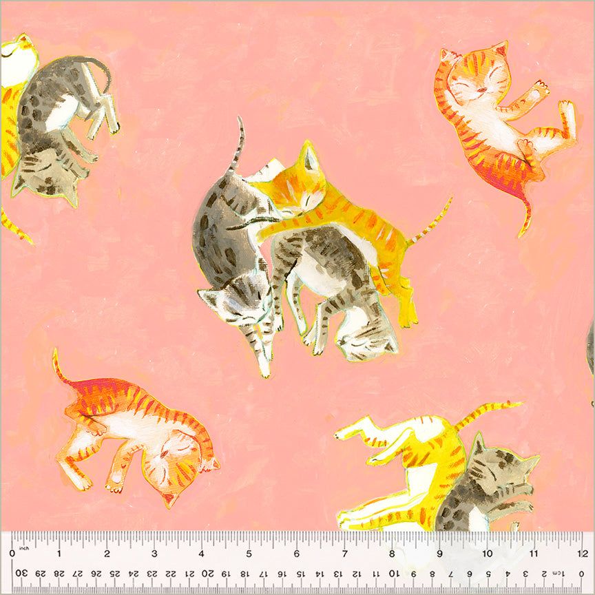 Heather Ross Heather Ross By Hand Barn Kittens Salmon Fabric