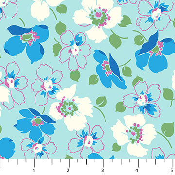 Heather Bailey Full Bloom Grace Sky Blue Floral Fabric