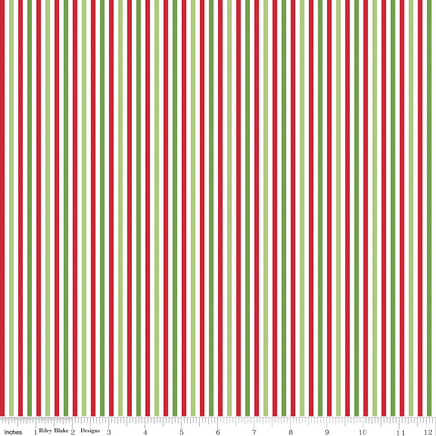 Riley Blake Stripes 1/8" Christmas Green and Red Fabric