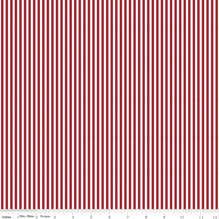 Riley Blake Stripes 1/8" Dahlia Red and White Fabric