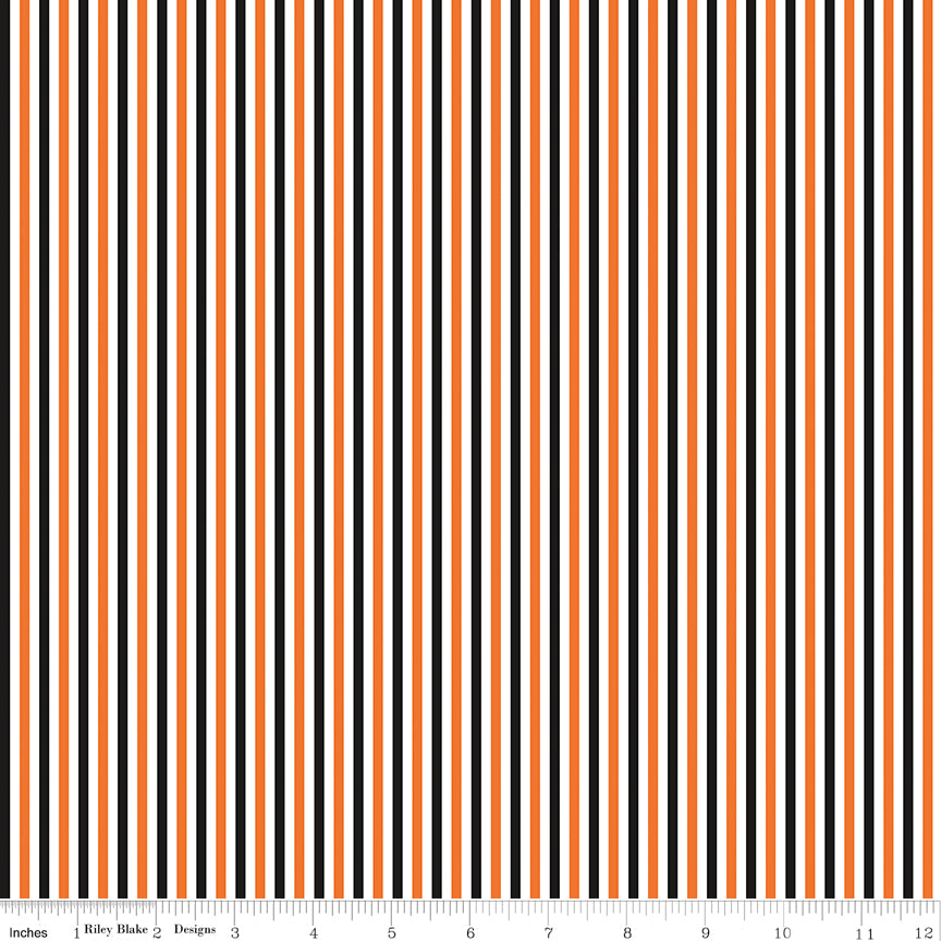 Riley Blake Stripes 1/8" Halloween Black and Orange Fabric