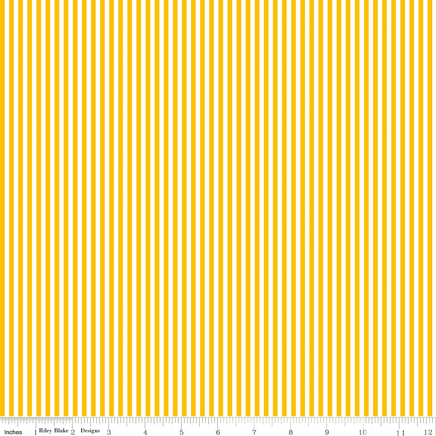 Riley Blake Stripes 1/8" Mustard Yellow and White Fabric