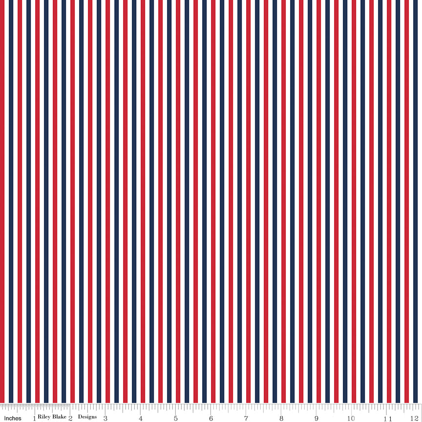 Riley Blake Stripes 1/8" Patriotic Red and Blue Fabric