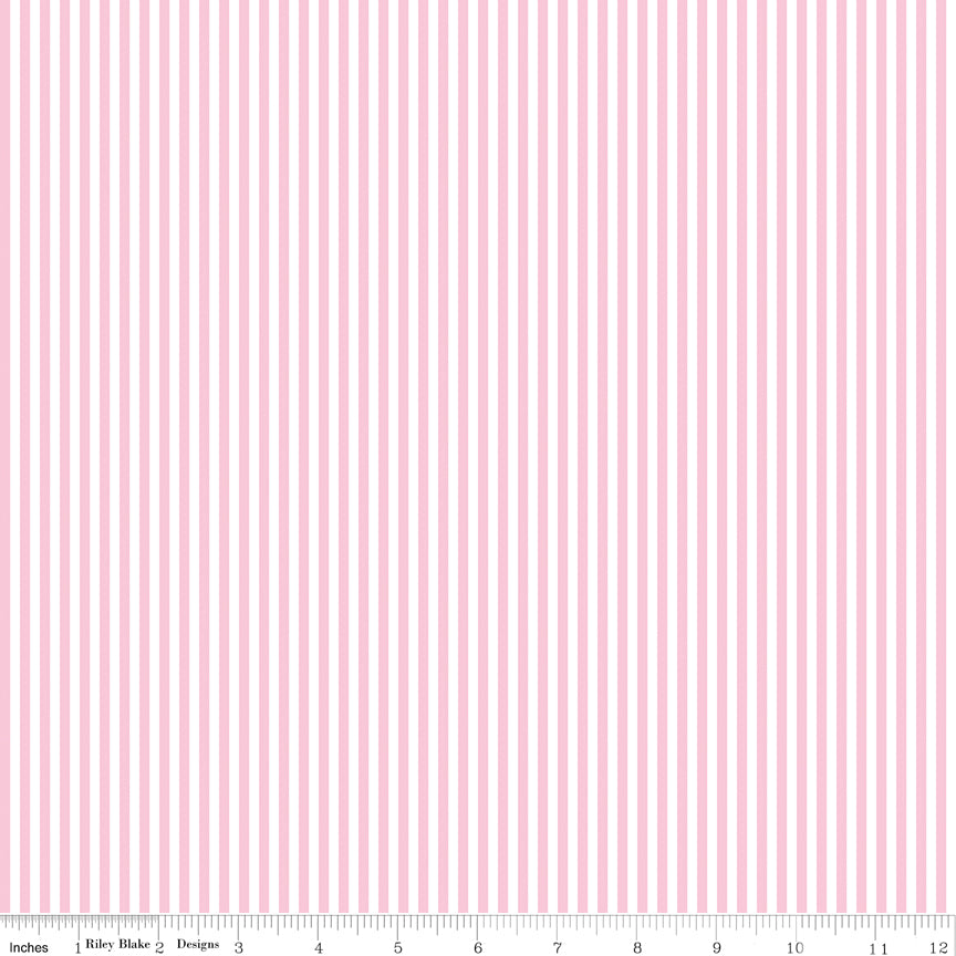 Riley Blake Stripes 1/8" Peony Pink and White Fabric