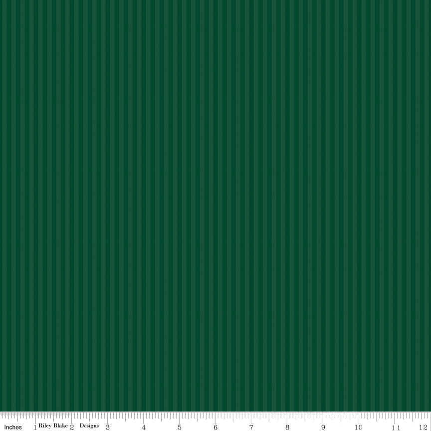 Riley Blake Stripes 1/8" Tonal Christmas Green Fabric