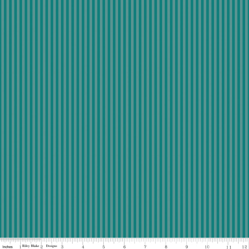 Riley Blake Stripes 1/8" Tonal Teal Fabric