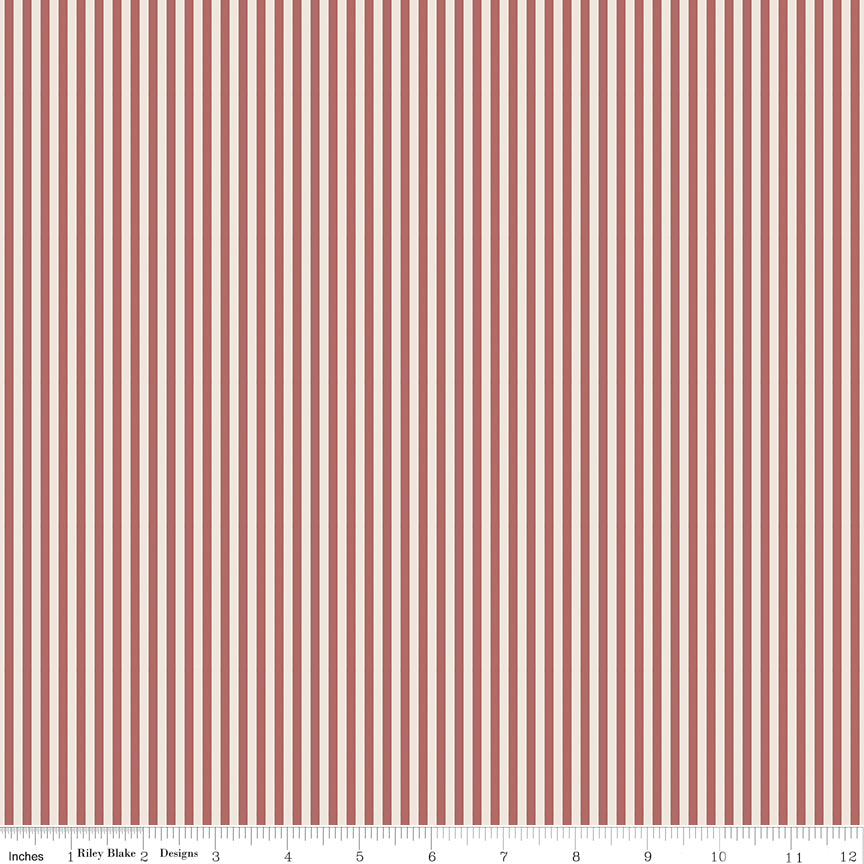 Riley Blake Stripes 1/8" Canyon Rose and Ivory Fabric