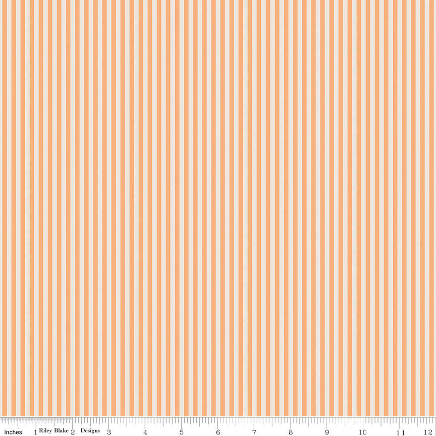 Riley Blake Stripes 1/8" Marmalade Orange and Ivory Fabric