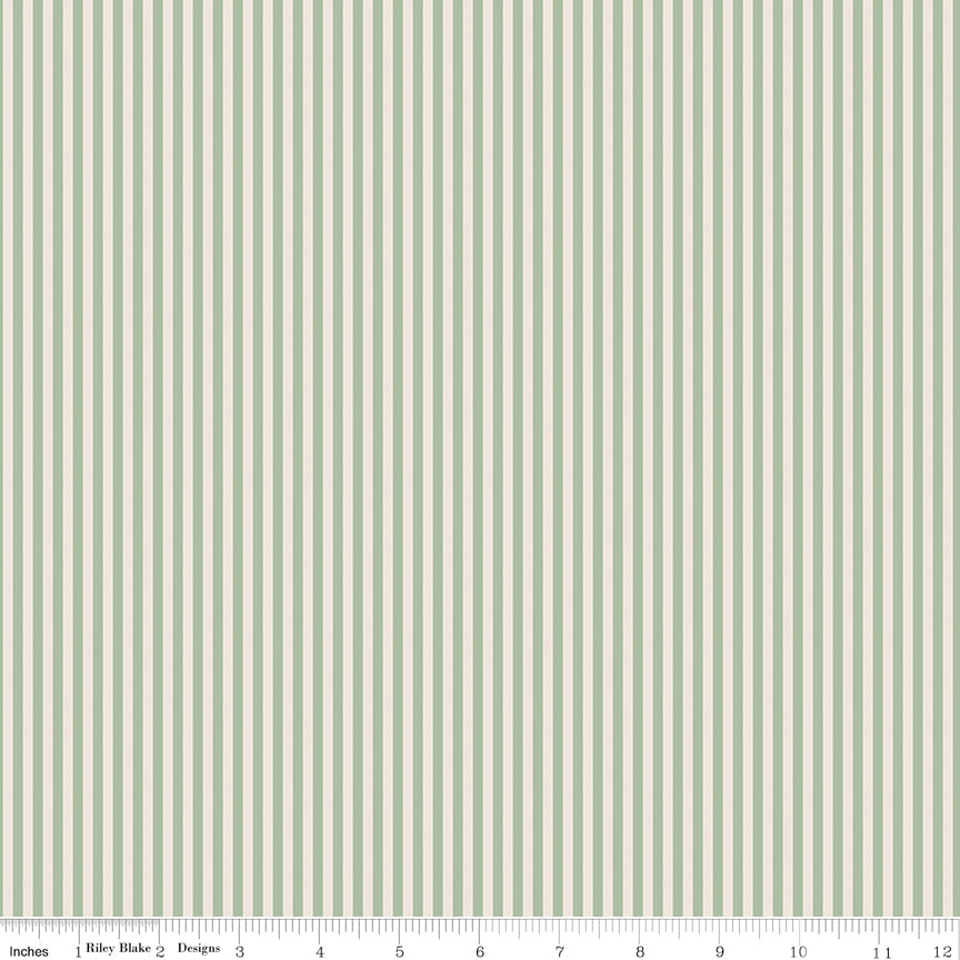 Riley Blake Stripes 1/8" Sage Green and Ivory Fabric