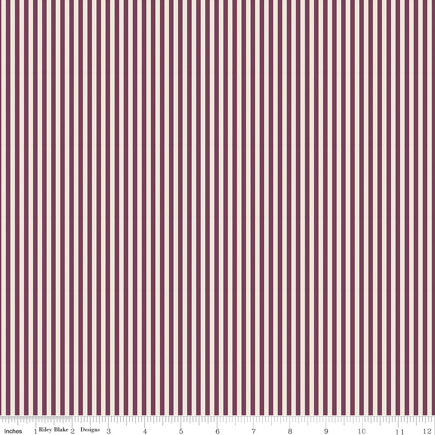 Riley Blake Stripes 1/8" Sangria Purple and Ivory Fabric