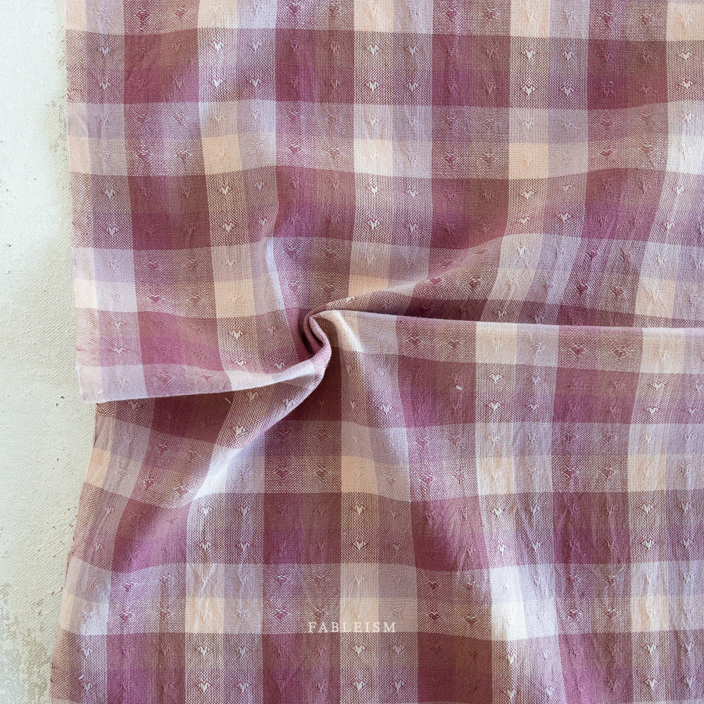 Golden Hour Gingham Hearts in Cameo Pink Woven Fabric