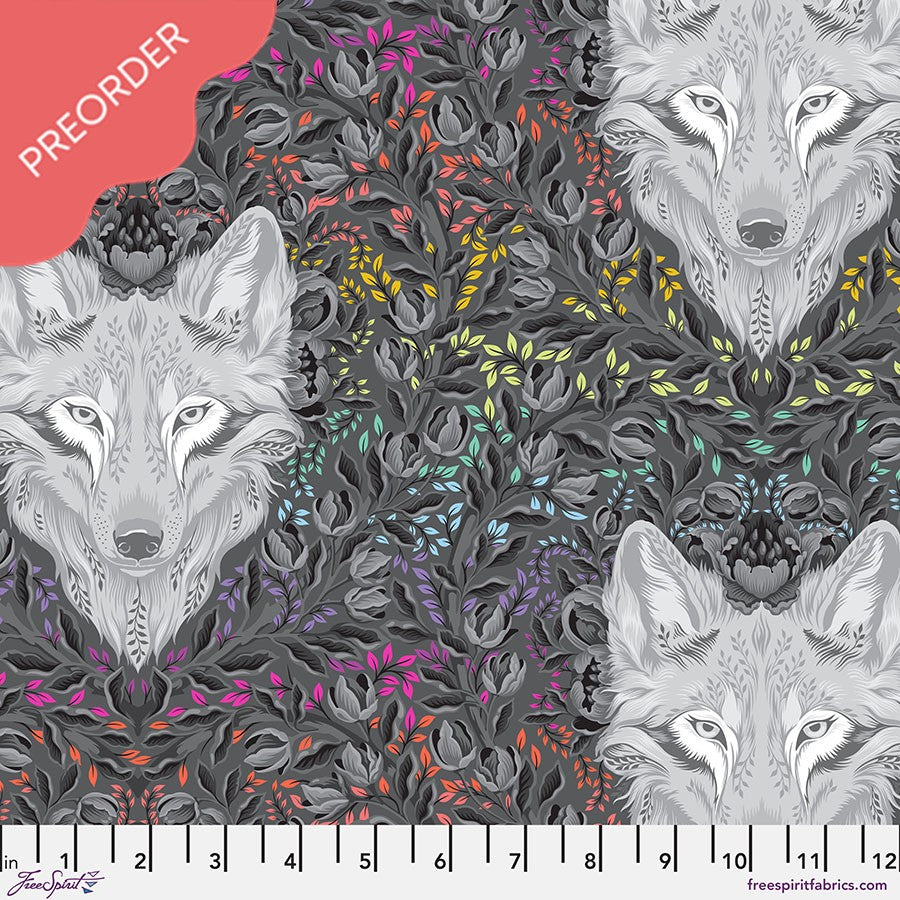 Tula Pink Graywork Wolf of Pink Street Carbon Fabric