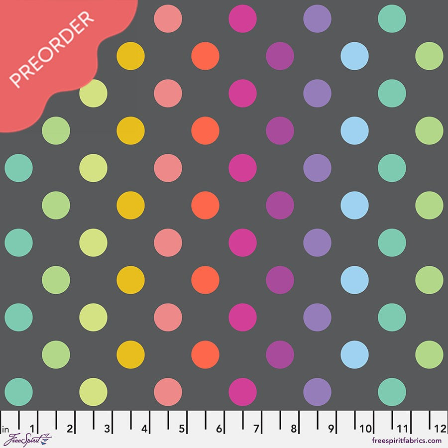 Tula Pink Graywork True Colors Disco Poms Carbon Charcoal Fabric