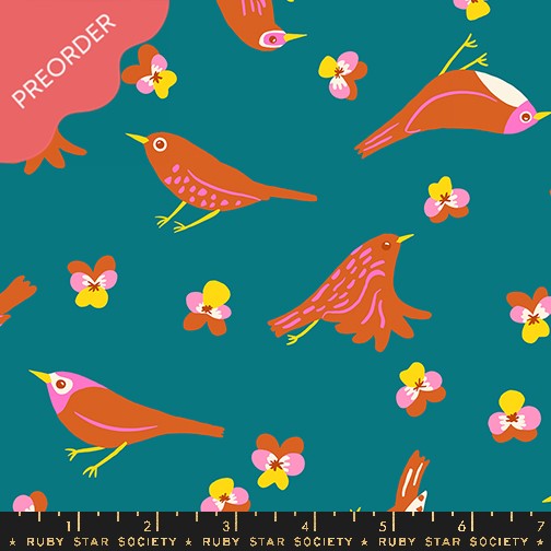 Ruby Star Society Bird is the Word Storytime Teal Fabric