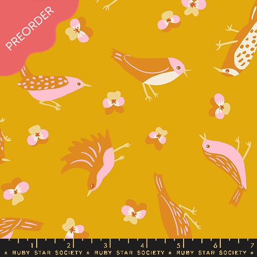 Ruby Star Society Bird is the Word Storytime Goldenrod FabricRuby Star Society Bird is the Word Goldenrod Fabric