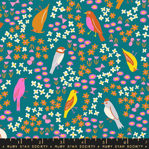 Ruby Star Society Bird is the Word Storytime Teal Fabric