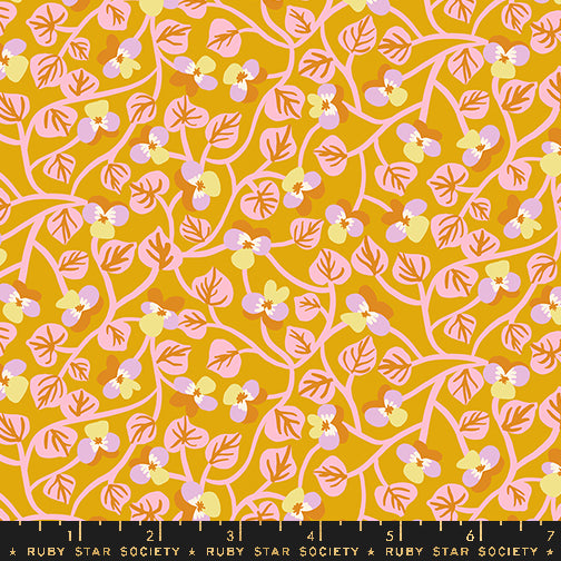 Ruby Star Society Bird is the Word Goldenrod Floral Fabric