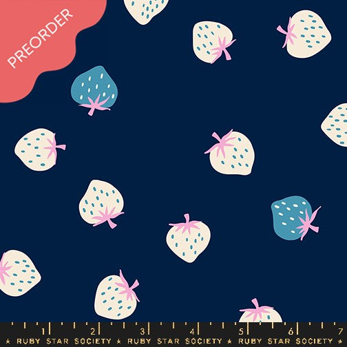 Ruby Star Society Strawberry Toss Navy Blue Fabric