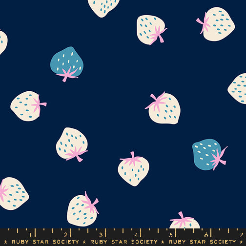 Ruby Star Society Strawberry Toss Navy Blue Fabric