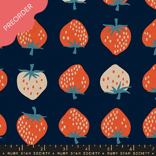 Ruby Star Society Strawberry Canvas Navy Fabric