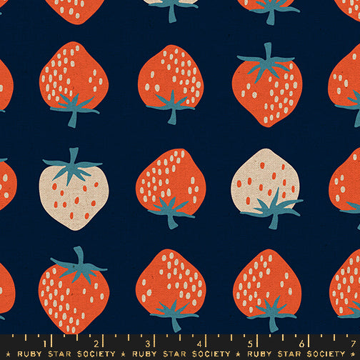 Ruby Star Society Strawberry Canvas Navy Fabric