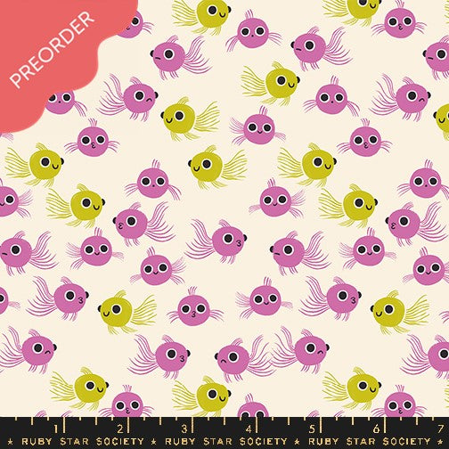 Ruby Star Society Animal Goldfish Heliotrope Cream Fabric