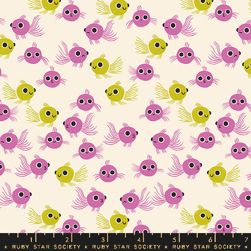 Ruby Star Society Animal Goldfish Heliotrope Cream Fabric