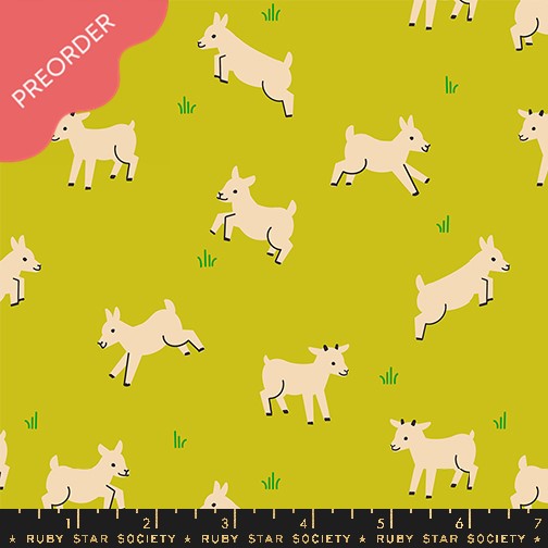 Ruby Star Society Animal Baby Goats Pistachio Green Fabric