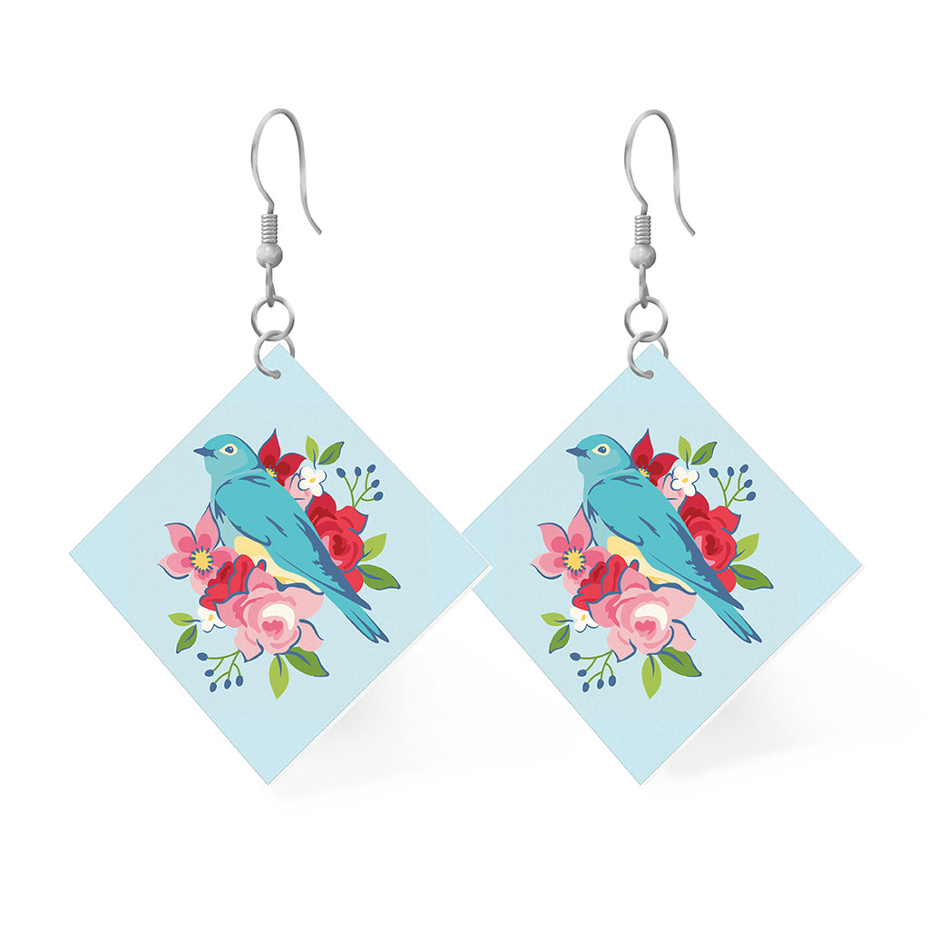 Leather Square Earrings Bluebird by Lori Holt Info